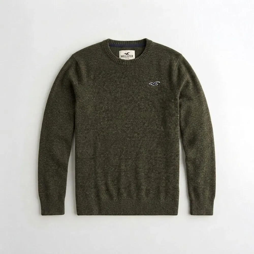 Hollister California Olive Green Heathered Crewneck Sweater S
